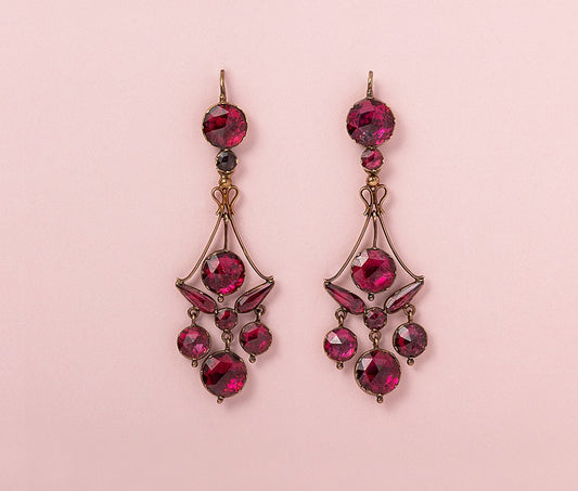 18ct Gold Girandole Earrings with Garnets