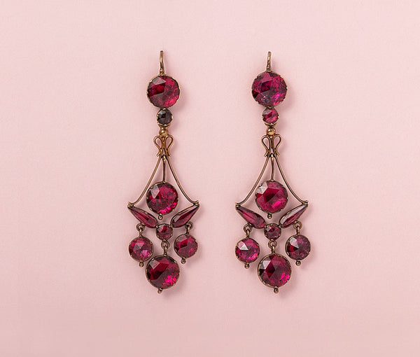 18ct Gold Girandole Earrings with Garnets