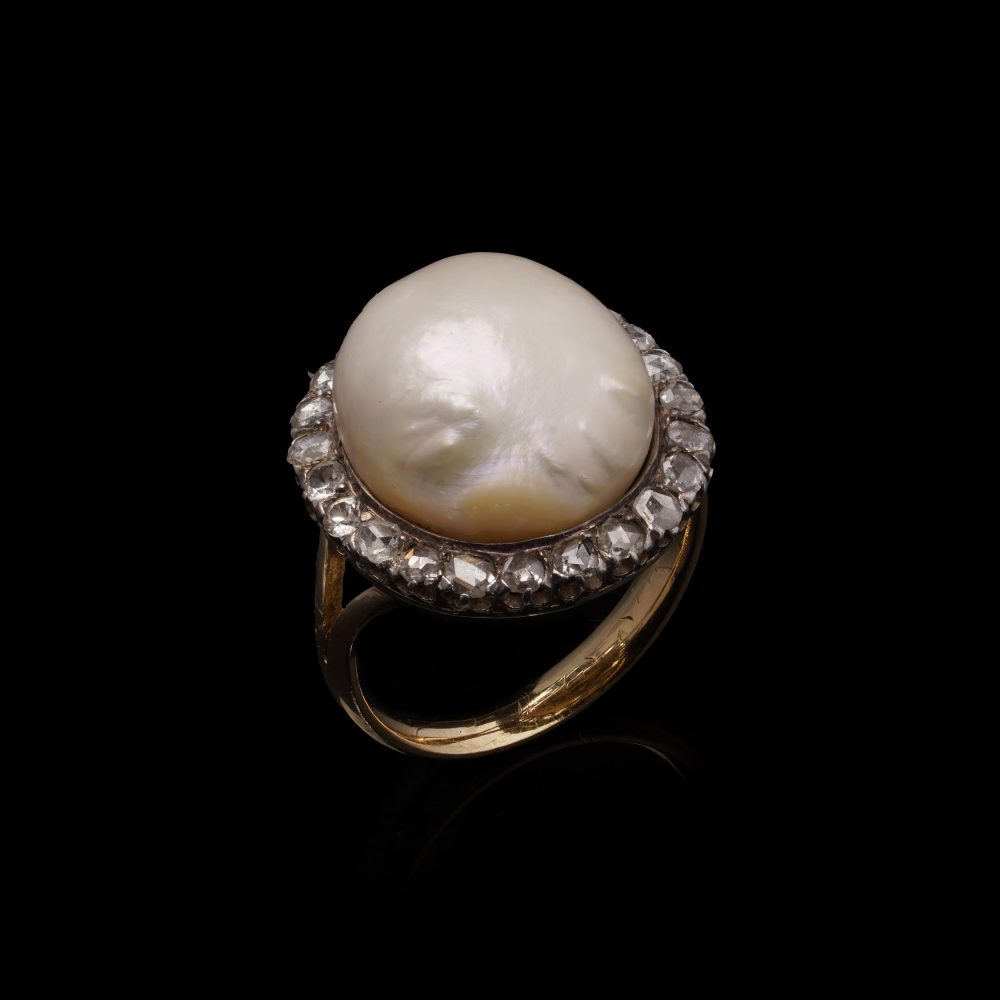 Antique Pearl And Diamond Cluster Ring In 18 Carat Yellow Gold And Silver