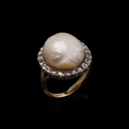Antique Pearl And Diamond Cluster Ring In 18 Carat Yellow Gold And Silver
