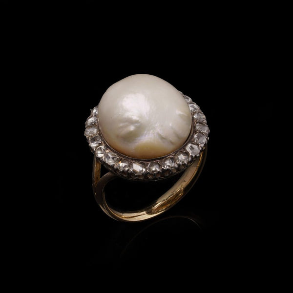 Antique Pearl And Diamond Cluster Ring In 18 Carat Yellow Gold And Silver