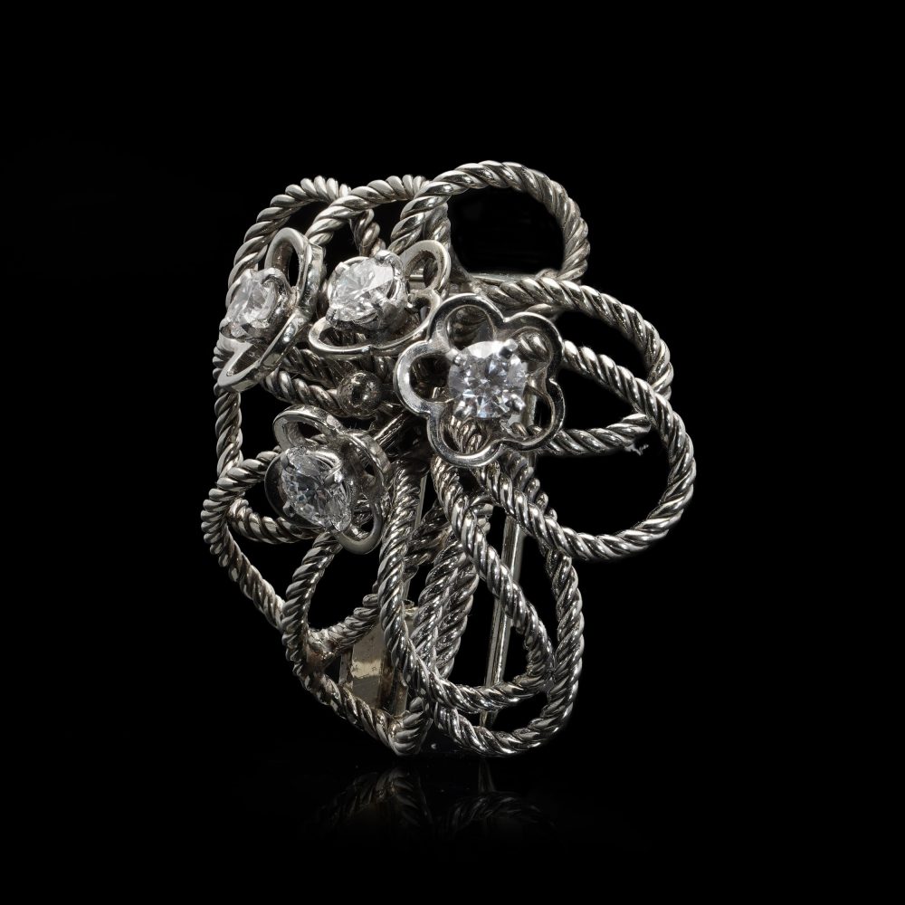 Vintage Boucheron 18 Carat White Gold Diamond Floral Brooch