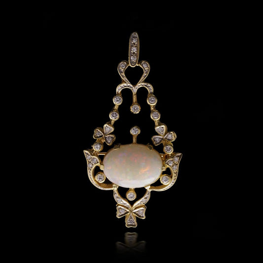 Vintage Opal And Diamond Pendant/Brooch In 18 Carat Yellow Gold
