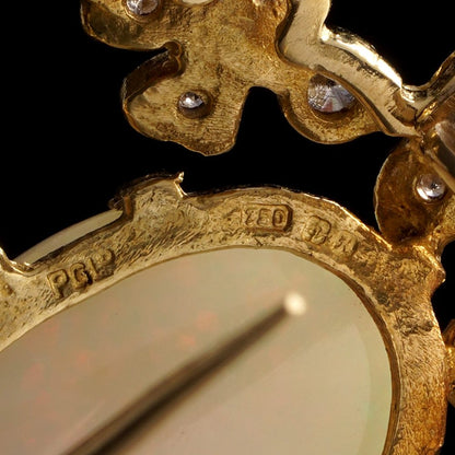 Vintage Opal And Diamond Pendant/Brooch In 18 Carat Yellow Gold