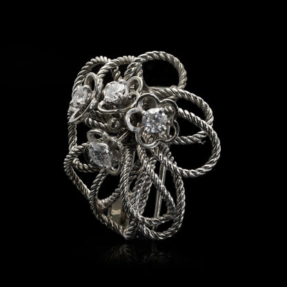 Vintage Boucheron Diamond Set 18ct White Gold Floral Brooch