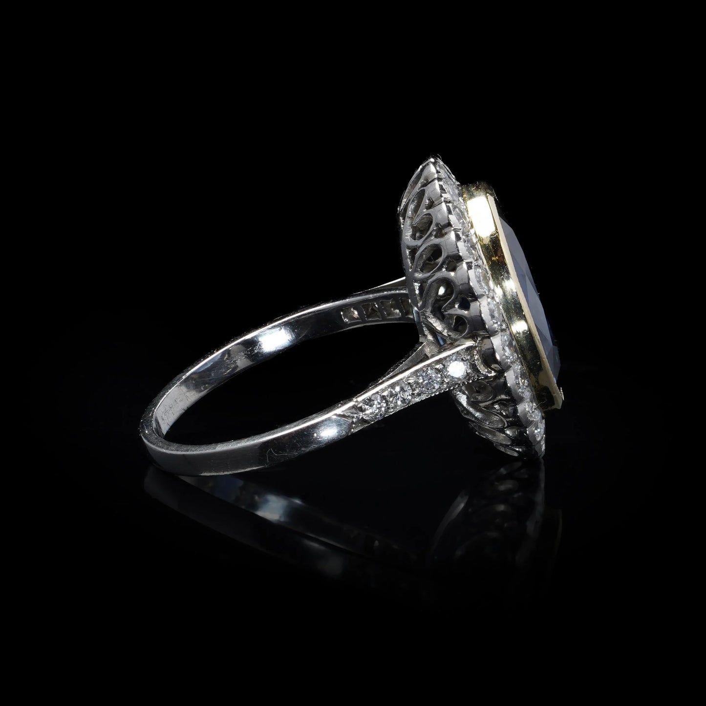 Cluster Ring with 6.00 ct. Unheated Blue Sapphire & Diamonds