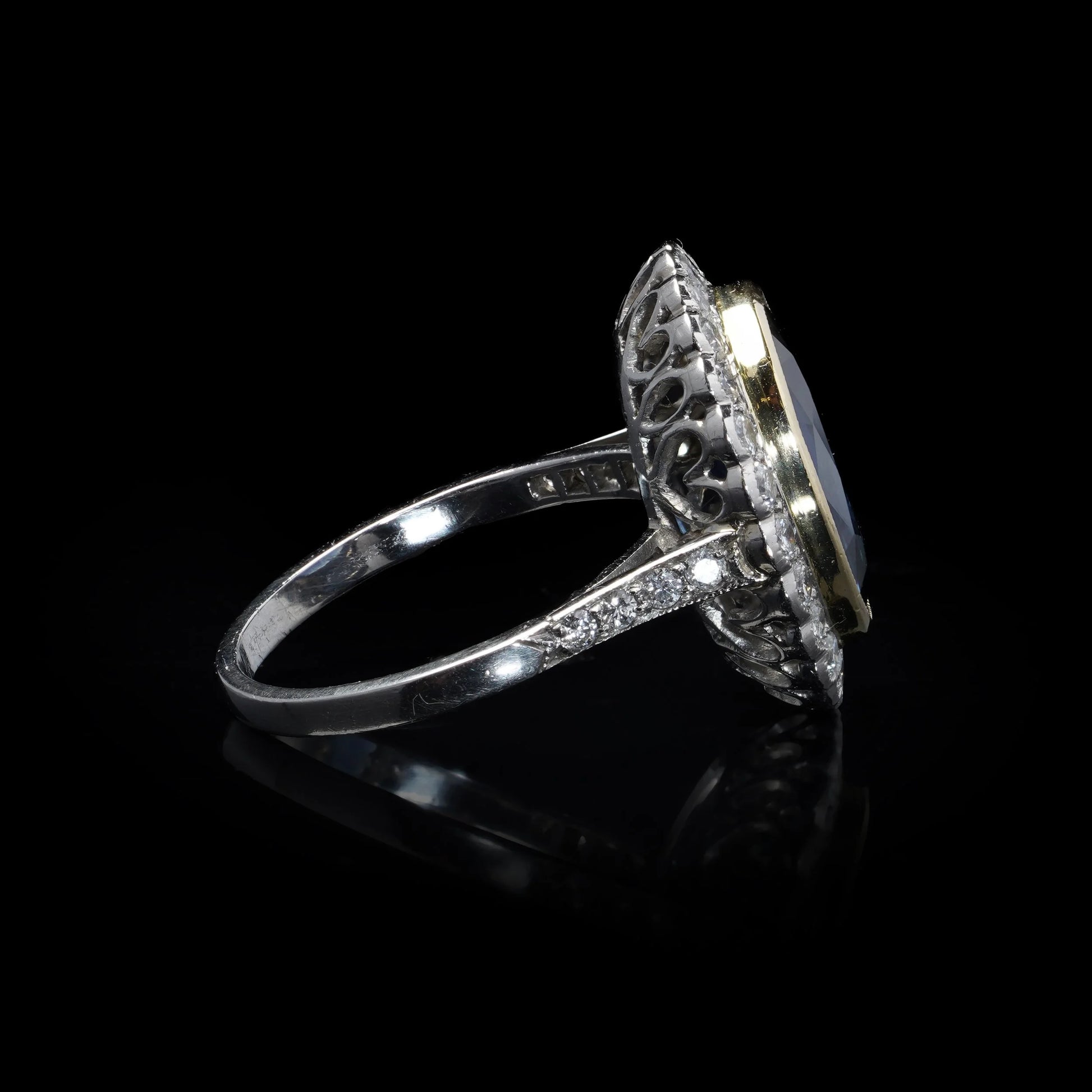 Cluster Ring with 6.00 ct. Unheated Blue Sapphire & Diamonds