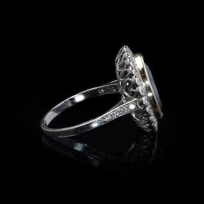 Cluster Ring with 6.00 ct. Unheated Blue Sapphire & Diamonds