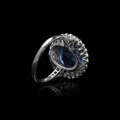Cluster Ring with 6.00 ct. Unheated Blue Sapphire & Diamonds