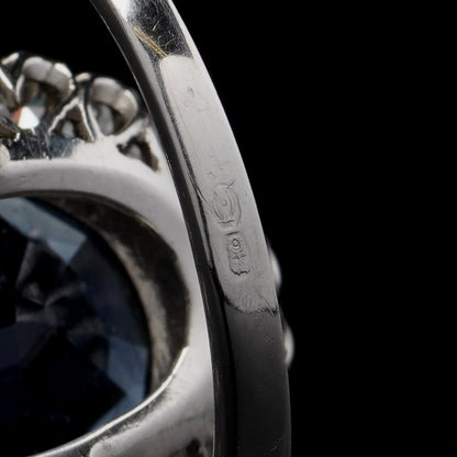 Cluster Ring with 6.00 ct. Unheated Blue Sapphire & Diamonds