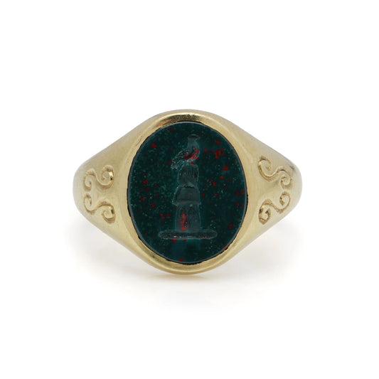 18kt Gold Bloodstone Coat of Arms Signet Ring