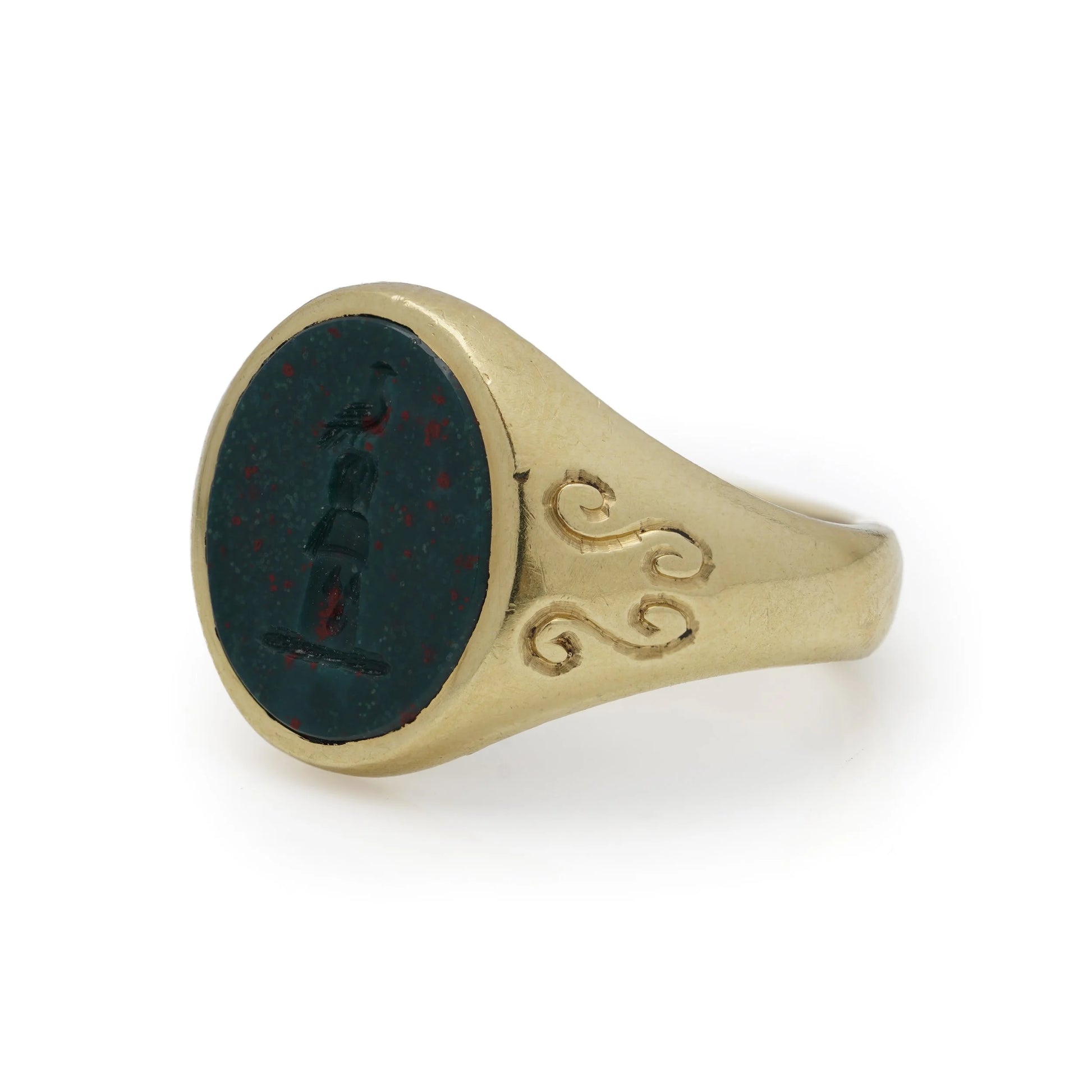 18kt Gold Bloodstone Coat of Arms Signet Ring