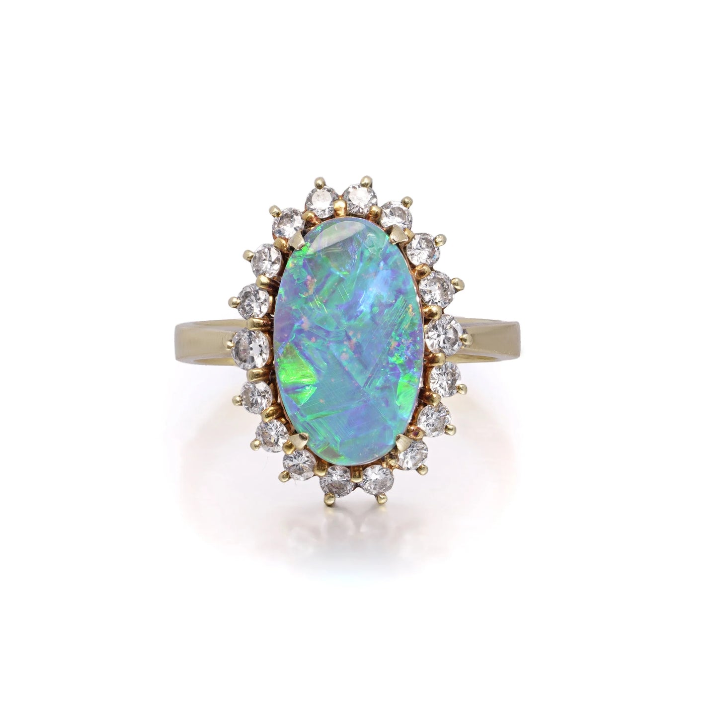 Black Opal and Diamond Cluster Engagement Ring in 18ct Gold
