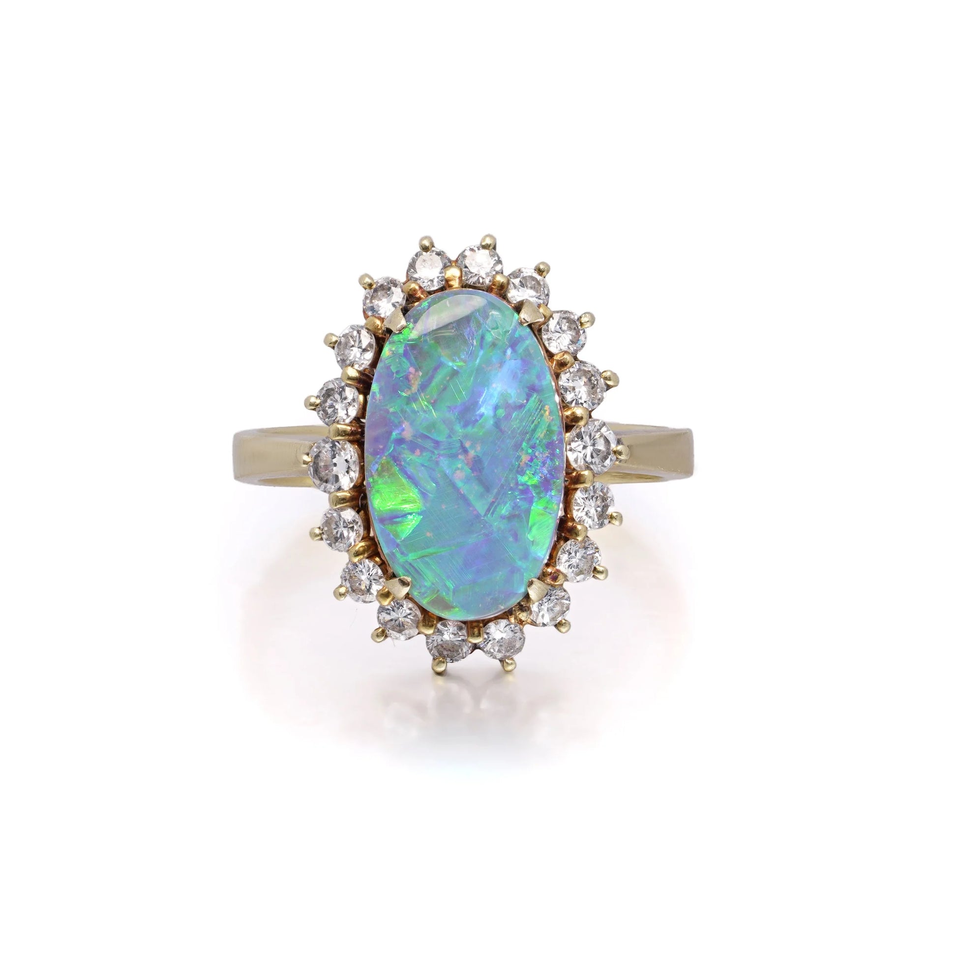 Black Opal and Diamond Cluster Engagement Ring in 18ct Gold