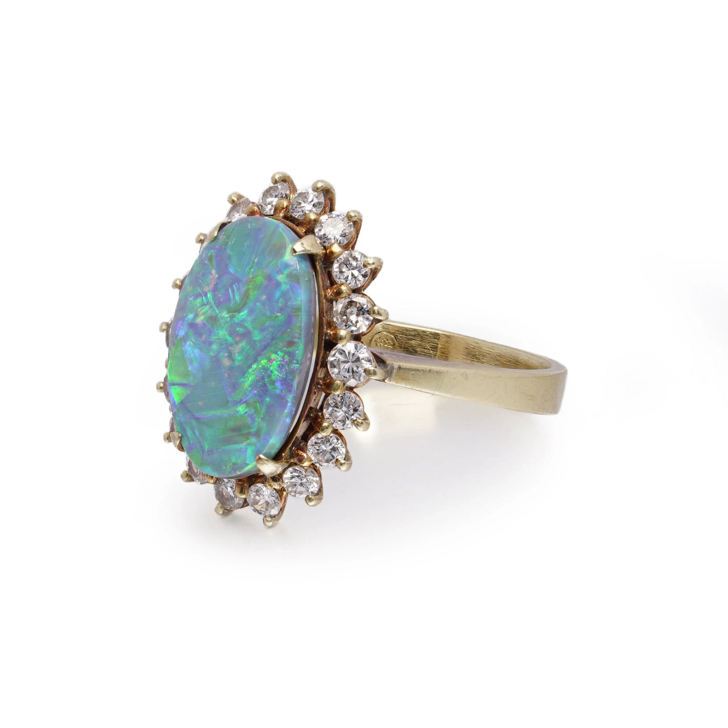 Black Opal and Diamond Cluster Engagement Ring in 18ct Gold