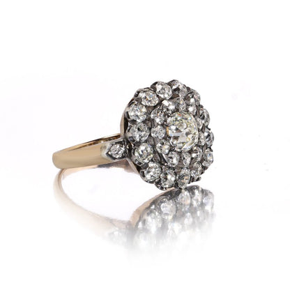 Antique 18kt Gold & Silver Cluster Ring with Old-Cut Diamonds