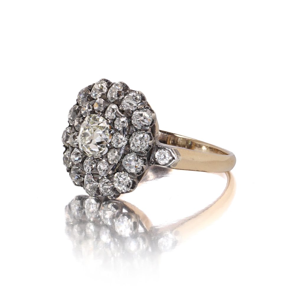 Antique 18kt Gold & Silver Cluster Ring with Old-Cut Diamonds