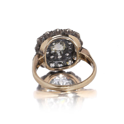 Antique 18kt Gold & Silver Cluster Ring with Old-Cut Diamonds
