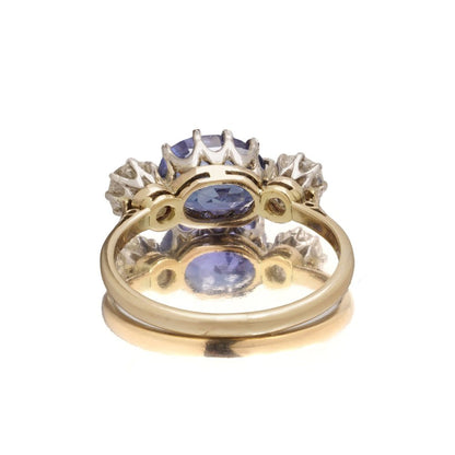 18 Carat Yellow Gold Three-Stone Ring With 3.70 Carat Natural Sapphire And Diamonds