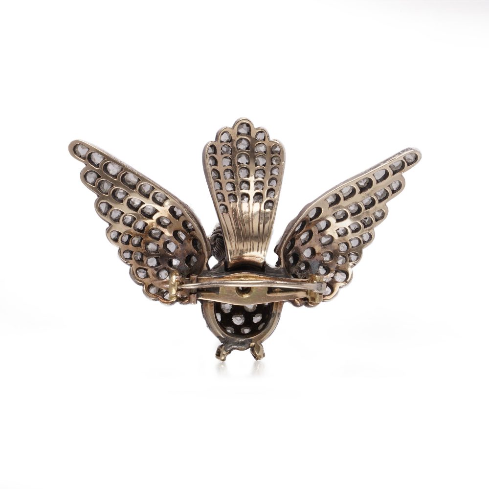 Victorian Old Cut Diamond Bird Brooch In 12 Carat Gold And Silver