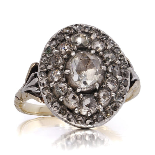 Antique Diamond Cluster Ring In 15 Carat Yellow Gold And Silver
