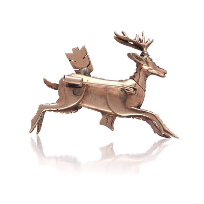 Victorian 9 Carat Rose Gold And Silver Diamond Reindeer Brooch
