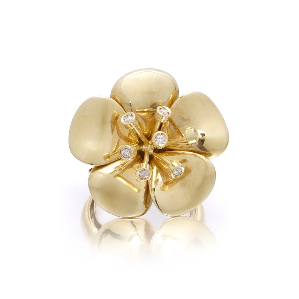 Catherine Prevost 18 Carat Yellow Gold And Diamond Flower Ring