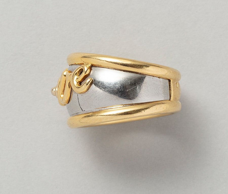 Pery & Fils 18ct Gold & Steel LOVE Ring