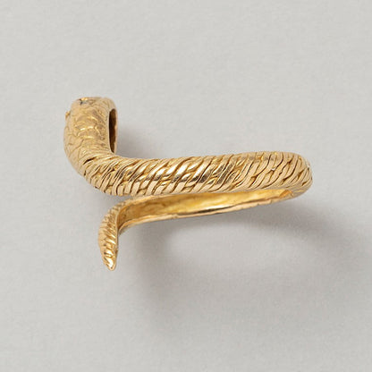 Vintage French 18ct Yellow Gold Snake Ring with Diamond