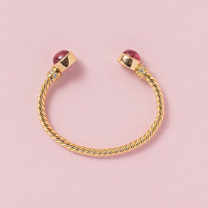 Vintage Bvlgari Gold Bangle Bracelet with Tourmaline and Diamonds