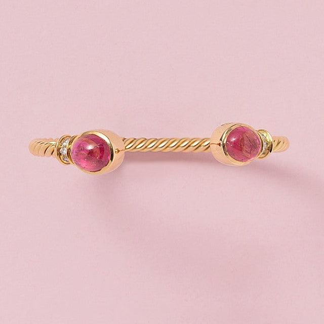 Vintage Bvlgari Gold Bangle Bracelet with Tourmaline and Diamonds