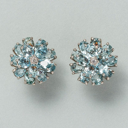 Vintage Tiffany Aquamarine and Diamond Flower Ring with Brooch come Pendant and Earrings Suite