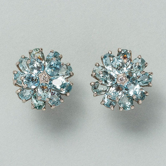 Vintage Tiffany Aquamarine and Diamond Flower Ring with Brooch come Pendant and Earrings Suite