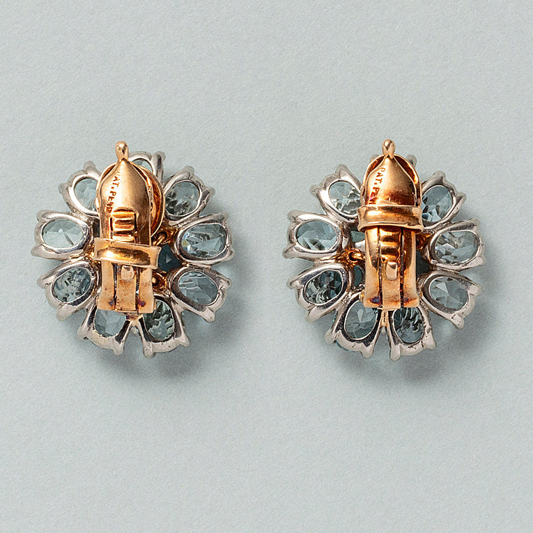 Vintage Tiffany Aquamarine and Diamond Flower Ring with Brooch come Pendant and Earrings Suite