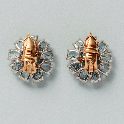 Vintage Tiffany Aquamarine and Diamond Flower Ring with Brooch come Pendant and Earrings Suite