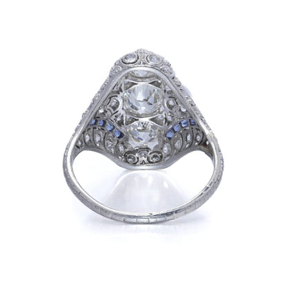 Art Deco Edwardian Diamond And Sapphire Dinner Ring, North to South