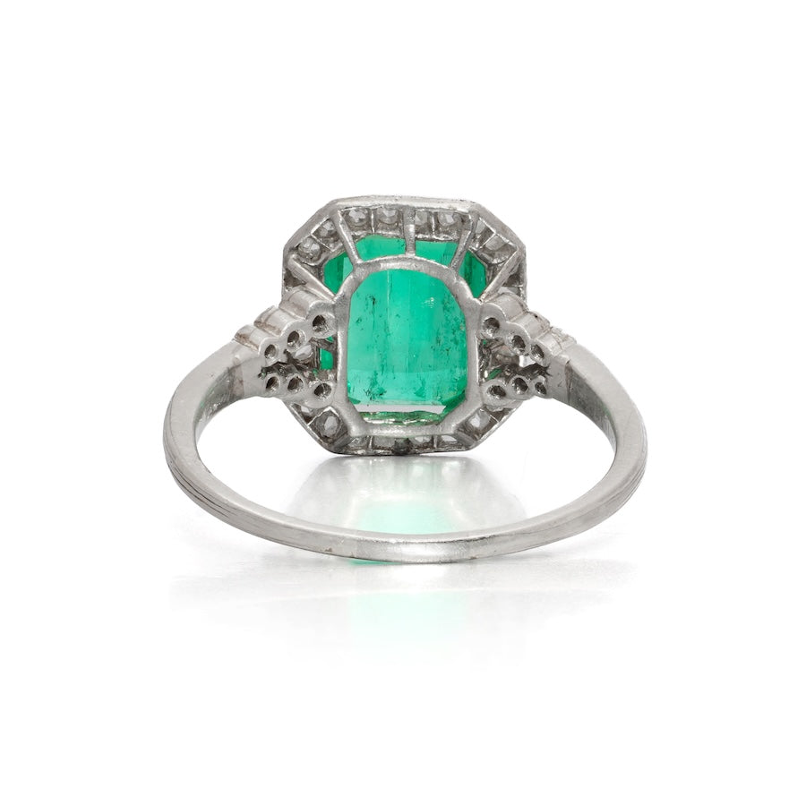 Art Deco Colombian Emerald and Diamond Cluster Engagement Ring