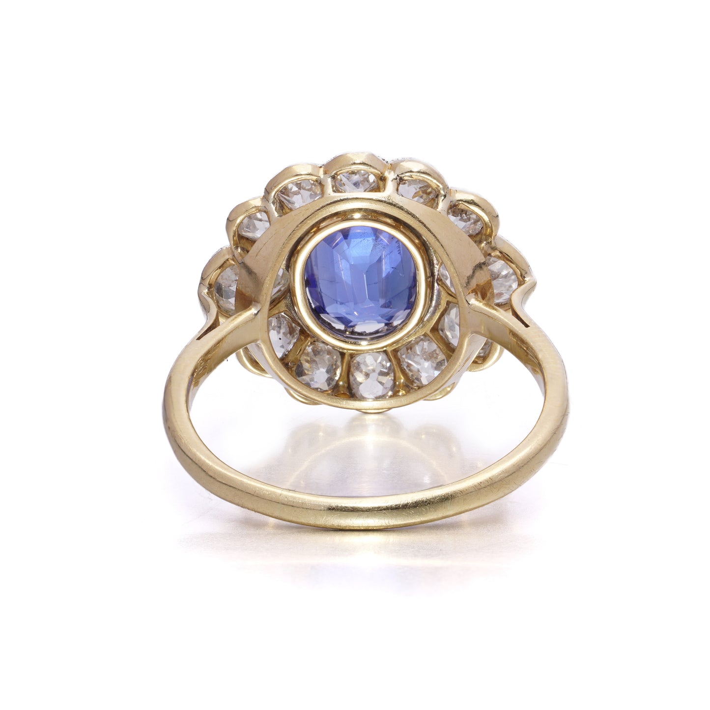 Antique Art Deco 2ct Royal Blue Burma Sapphire and Diamond Cluster Ring, No Heat
