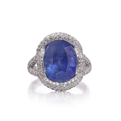Mauboussin 8.56ct Natural No Heat Burma Sapphire and Diamond Cluster Ring