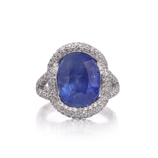 Mauboussin 18kt Gold Ring with 8.56 ct. Unheated Burma Sapphire & Diamonds