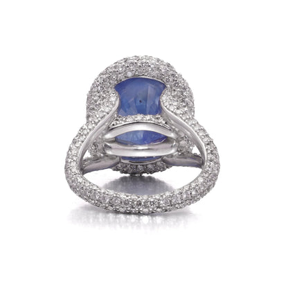 Mauboussin 8.56ct Natural No Heat Burma Sapphire and Diamond Cluster Ring