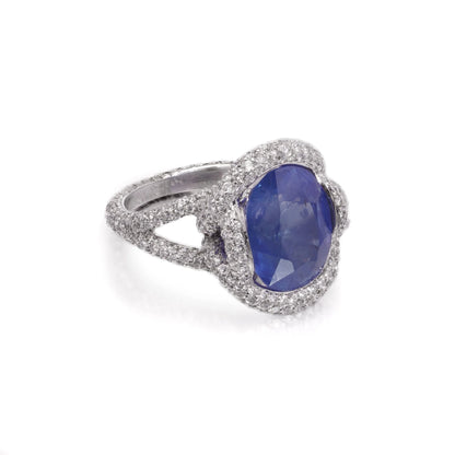 Mauboussin 8.56ct Natural No Heat Burma Sapphire and Diamond Cluster Ring