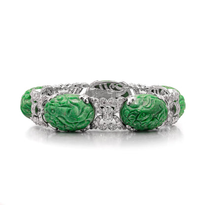 Platinum Jadeite Jade And Diamond Bracelet