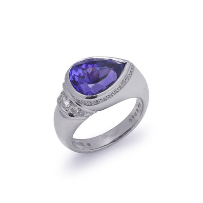 9.35ct Pear Cut Tanzanite and Diamond Ring in Platinum