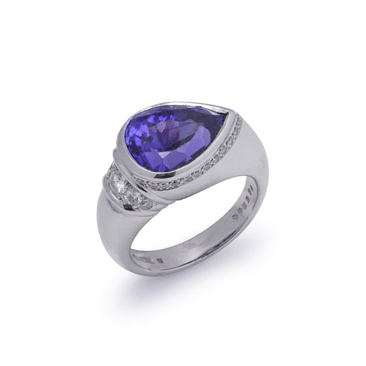 9.35ct Pear Cut Tanzanite and Diamond Ring in Platinum
