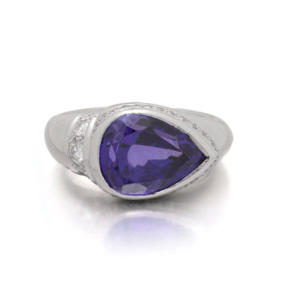 9.35ct Pear Cut Tanzanite and Diamond Ring in Platinum