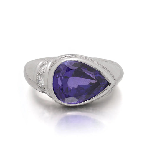 9.35ct Pear Cut Tanzanite and Diamond Ring in Platinum