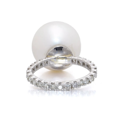 Platinum Cultured Saltwater Pearl and Diamond Ring