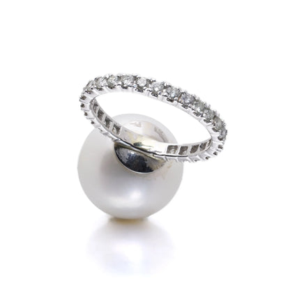 Platinum Cultured Saltwater Pearl and Diamond Ring