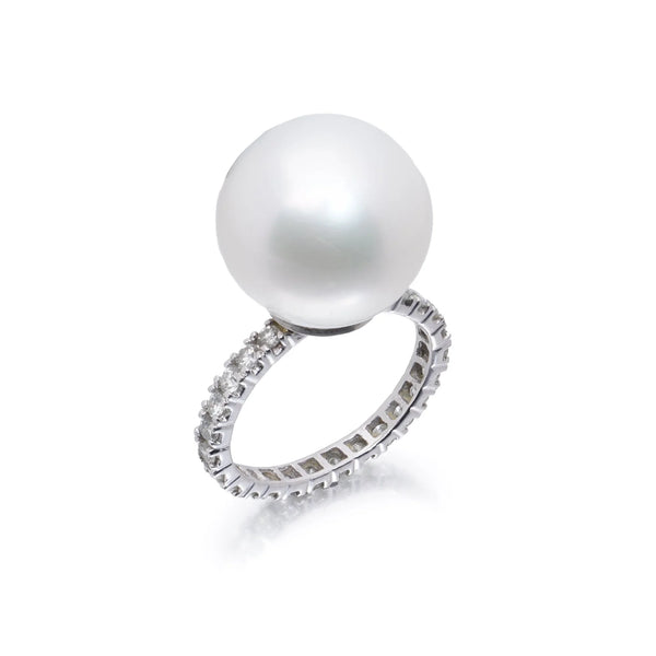 Platinum Cultured Saltwater Pearl and Diamond Ring